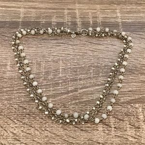 American Eagle Sterling Silver Grey Stone & Pearl Beaded Chain 3 Row Necklace